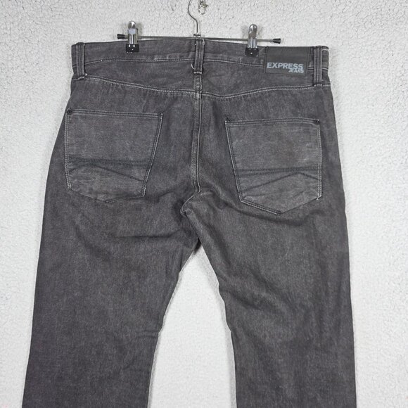 Express Jeans Mens SIze 34x32 Washed Black Rocco Slim Fit Straight Leg Cotton - Picture 5 of 11